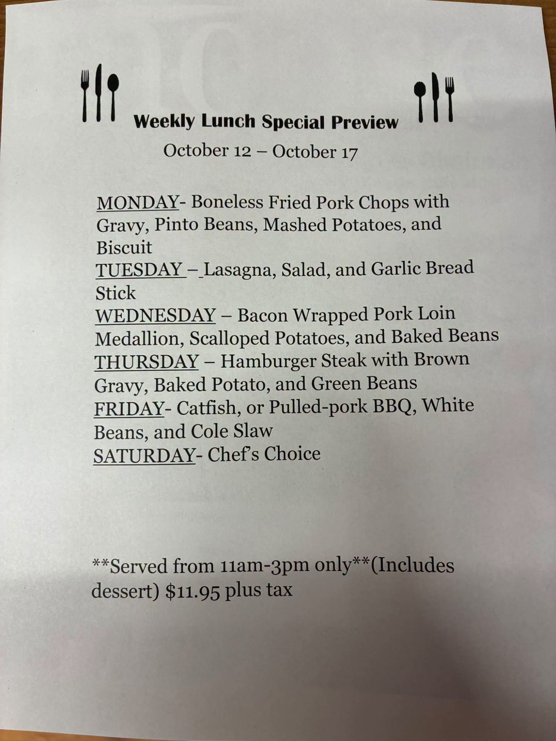 This Week's Lunch Specials