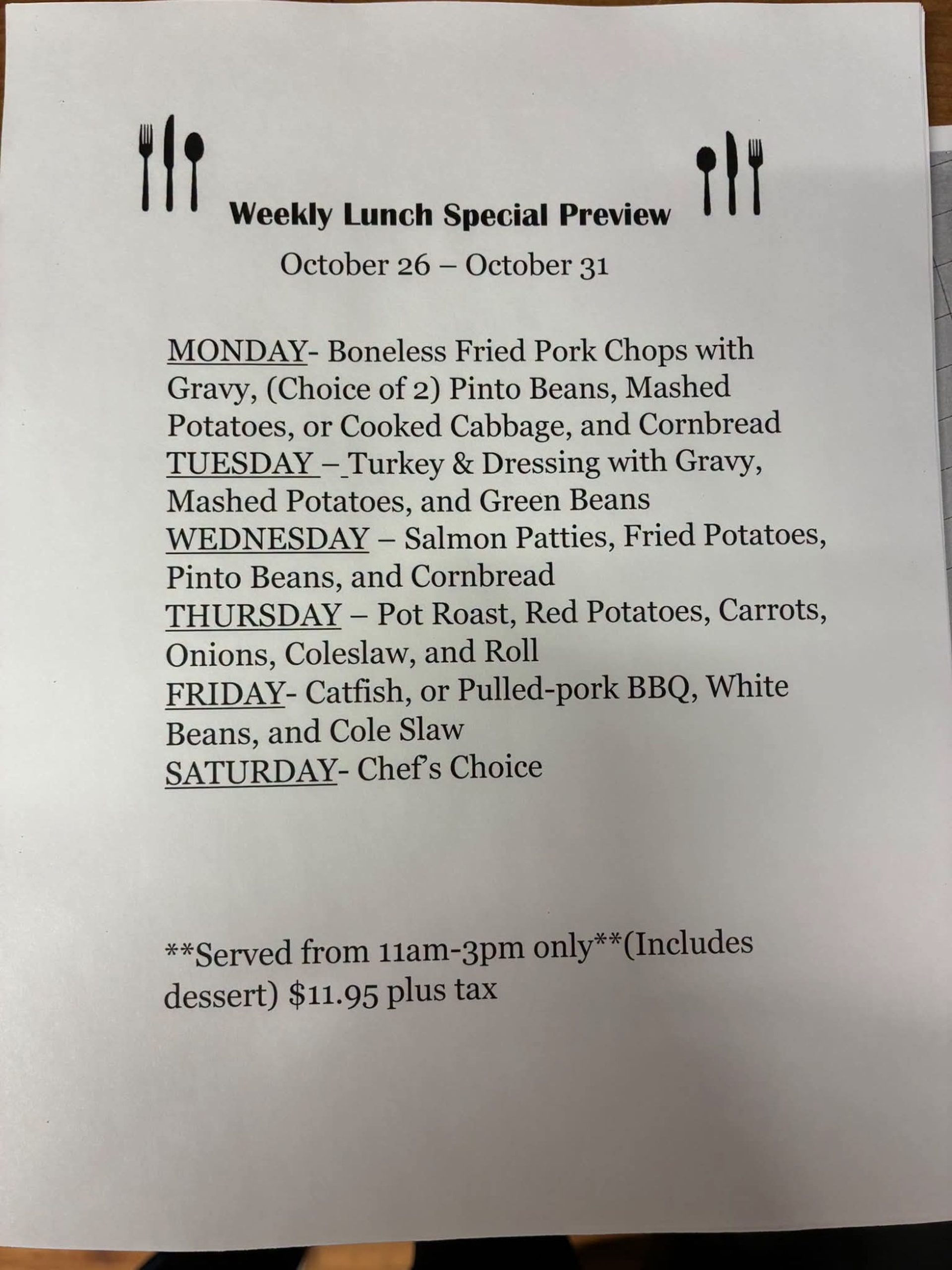 This Week's Lunch Specials