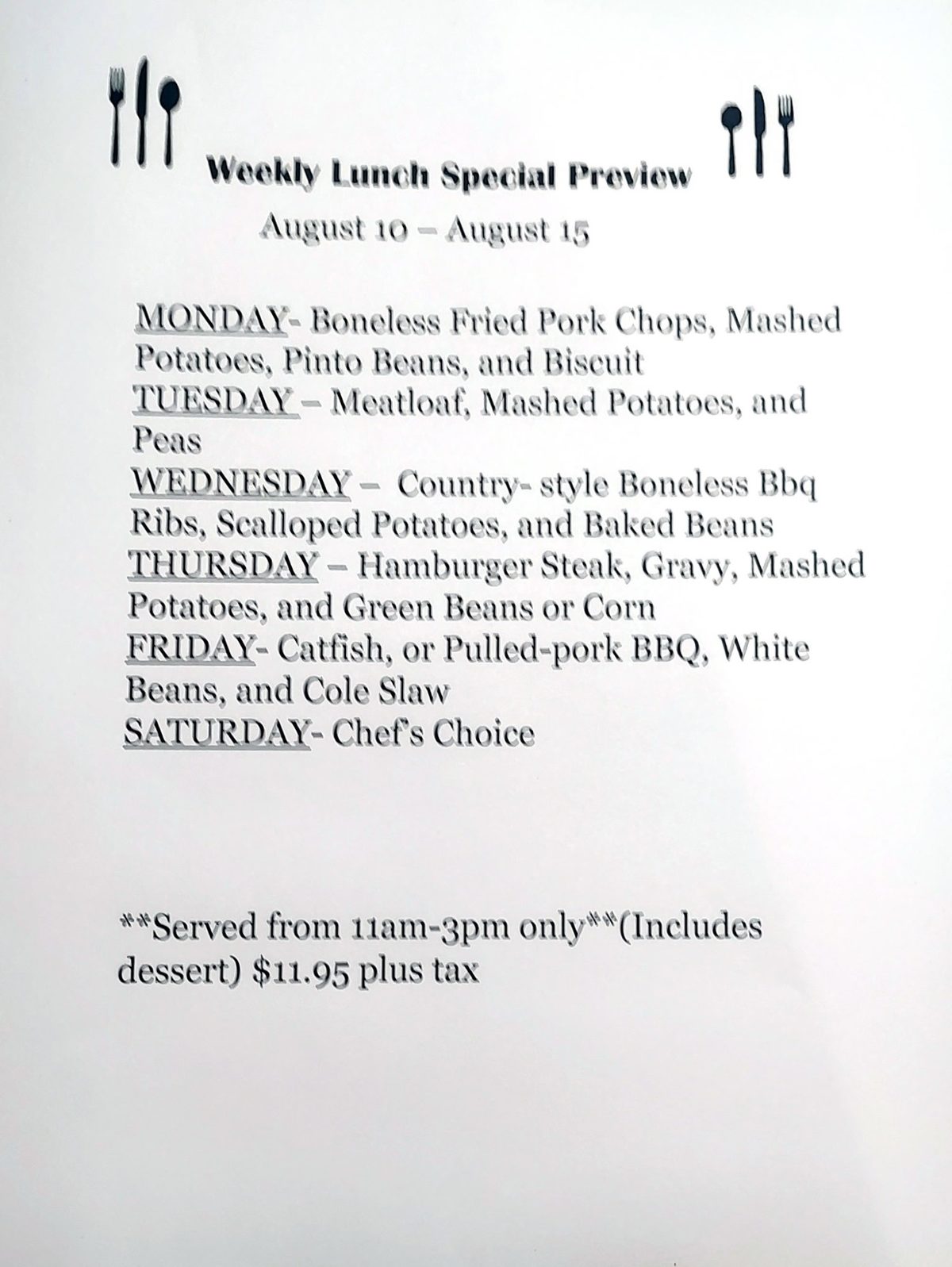 This Week's Lunch Specials