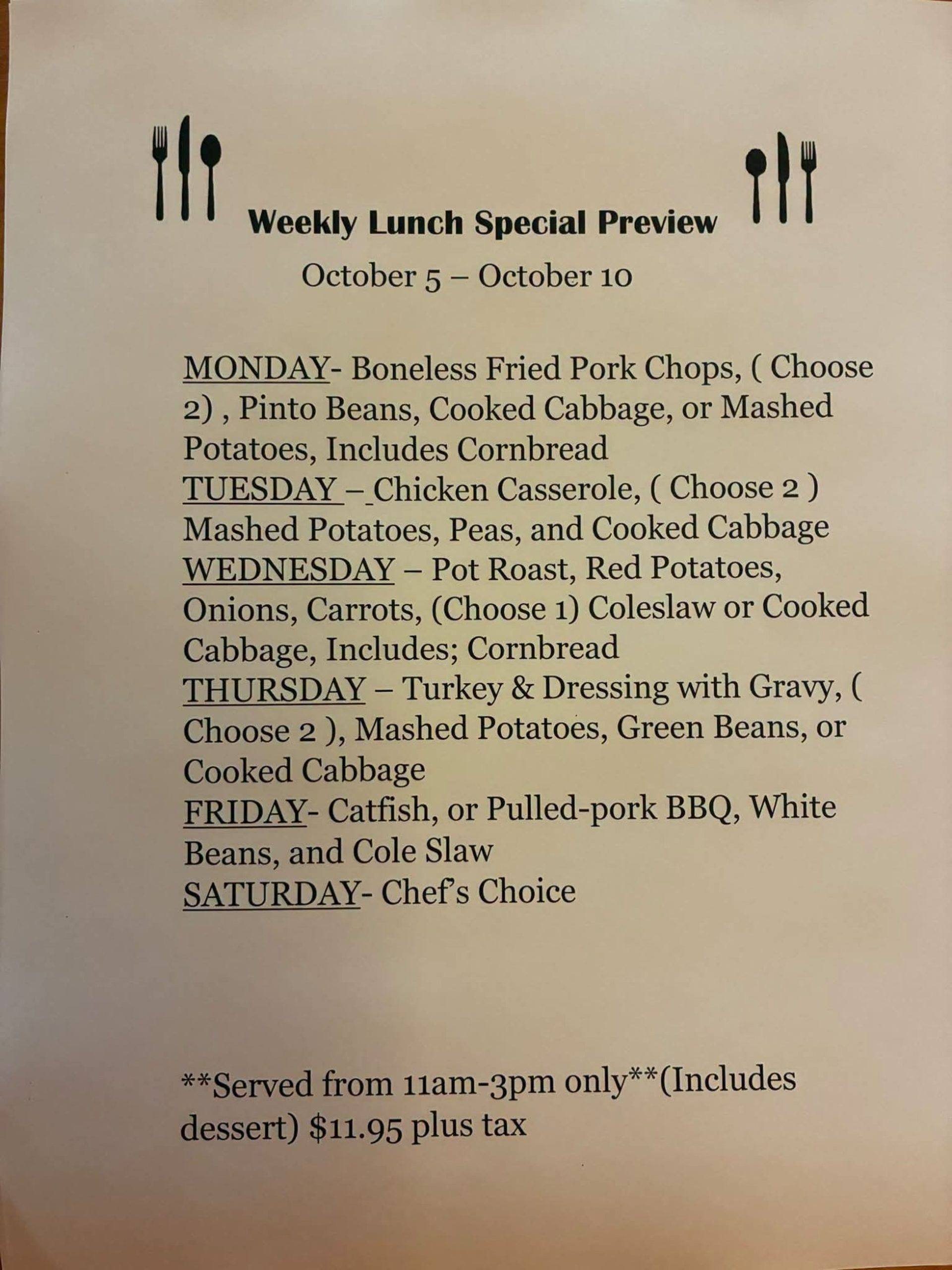 This Week's Lunch Specials